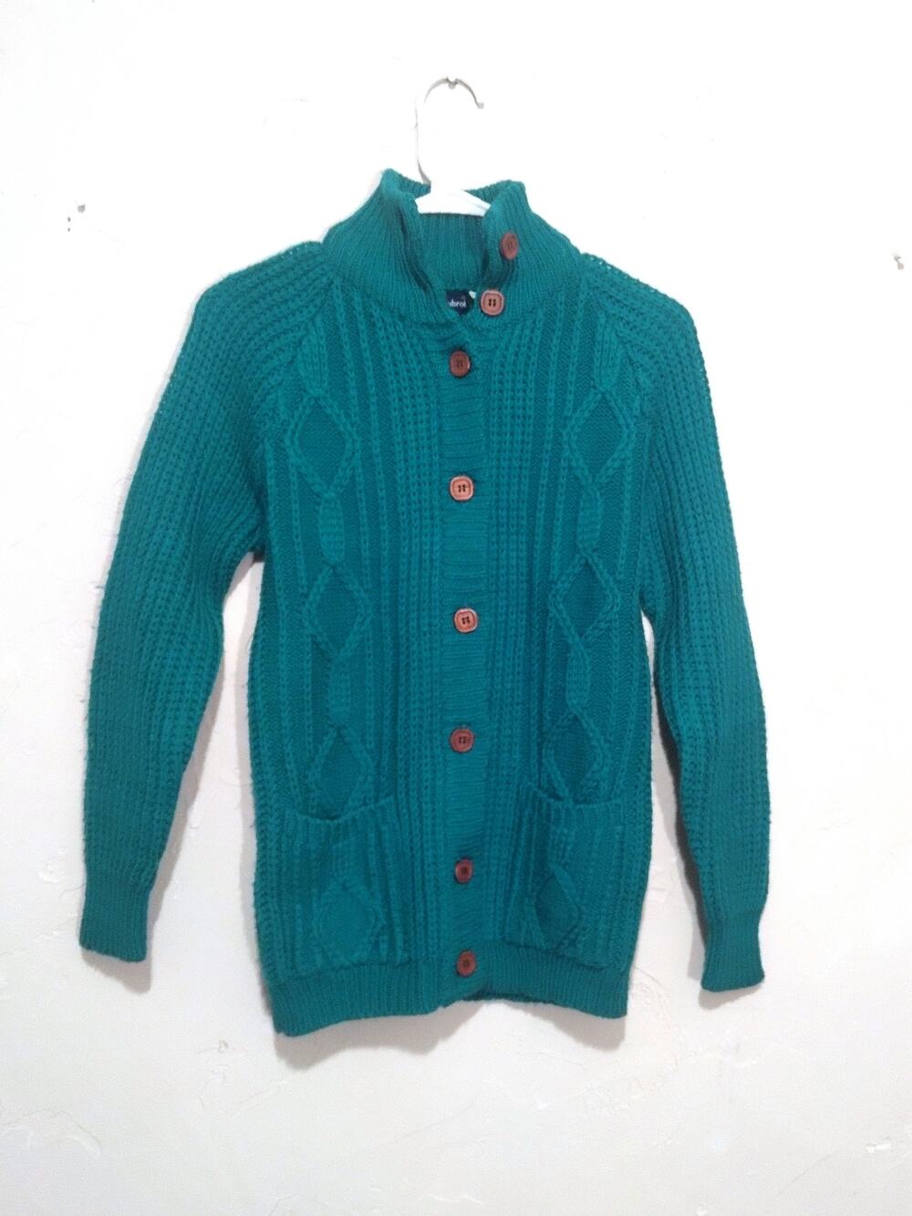Vintage Ann Chabrol Blue-Green High Neck Cardigan
